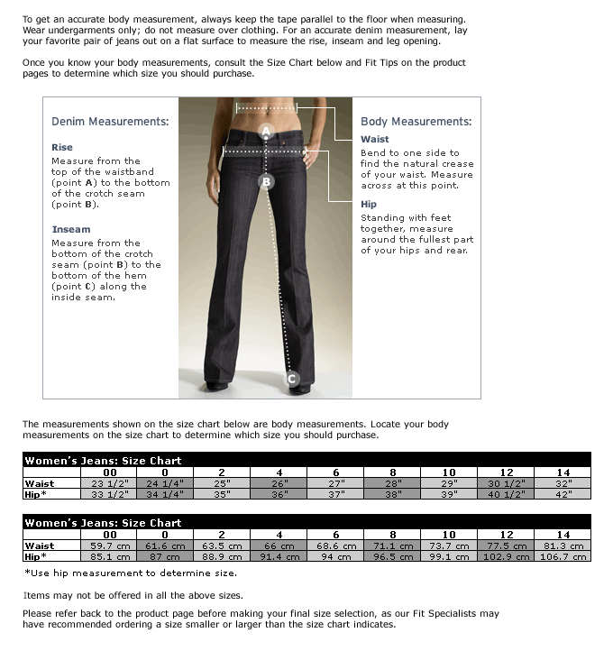 Citizen Jeans Size Chart